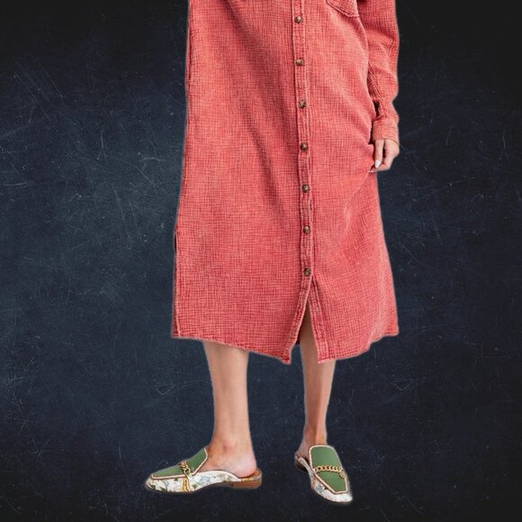 EASEL “Irresistible” Lux Mineral Washed Buttoned Relaxed Fit Shirt Dress Pockets - Picture 4 of 16